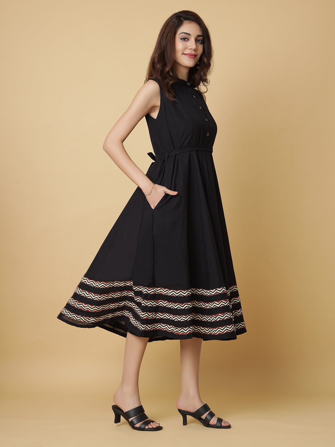 Handloom Cotton Dress in Hand Block printed Fabric