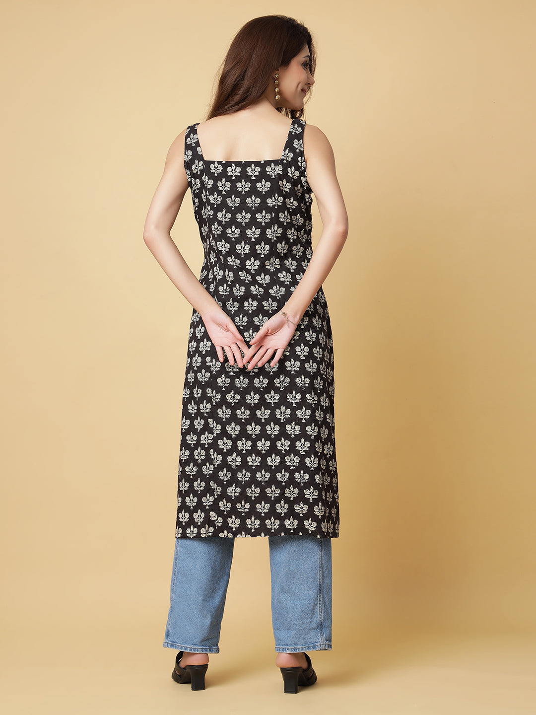Pure Cotton Straight Kurti in Hand Block Printed Fabric