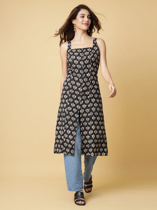 Pure Cotton Straight Kurti in Hand Block Printed Fabric