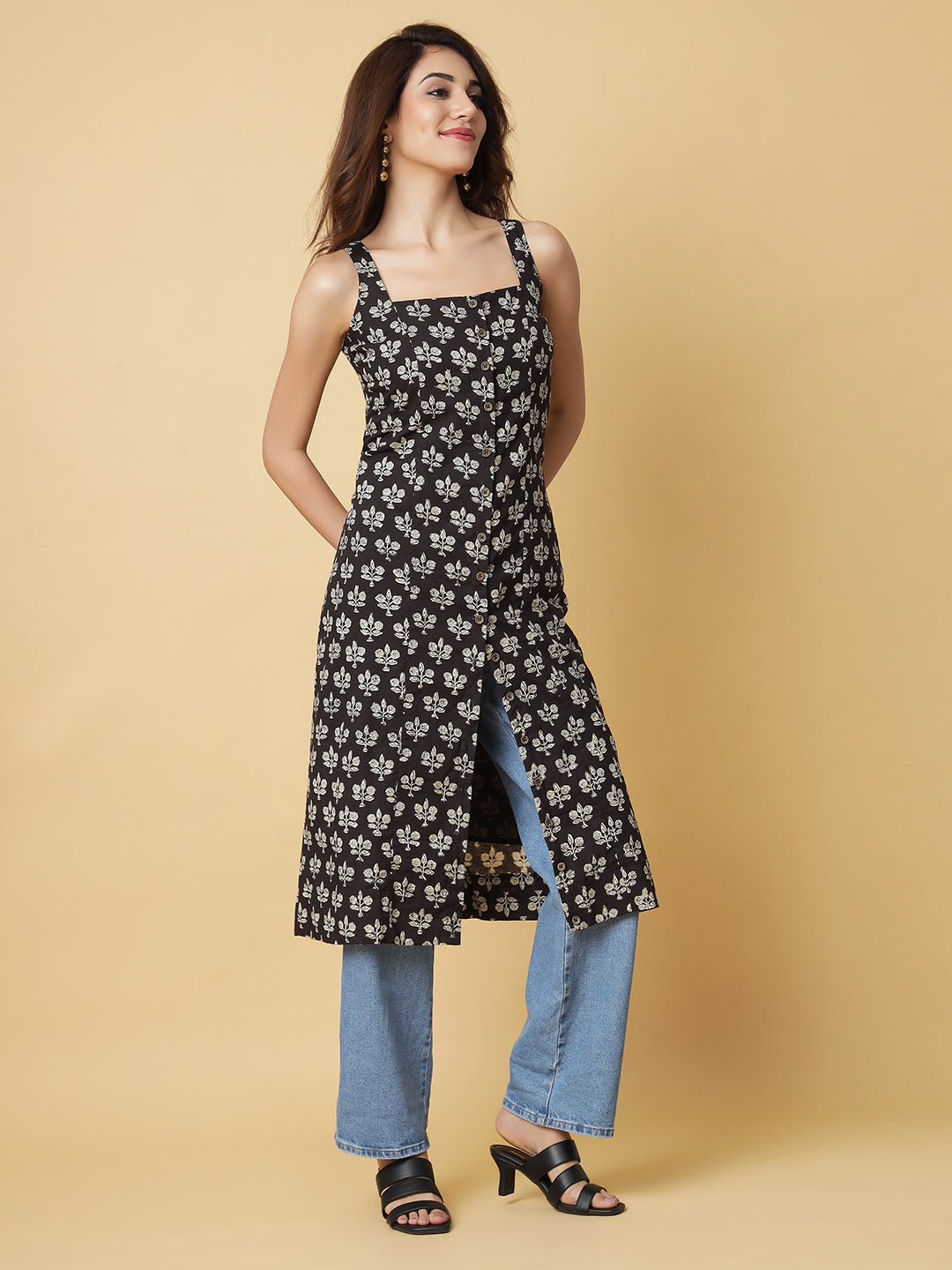 Pure Cotton Straight Kurti in Hand Block Printed Fabric
