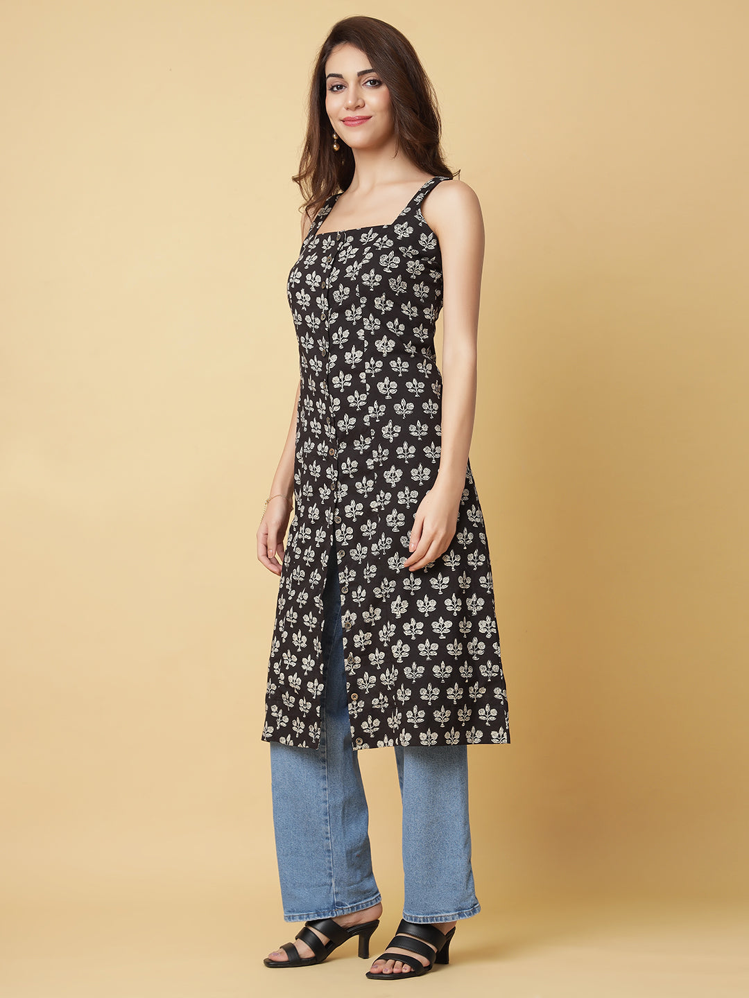 Pure Cotton Straight Kurti in Hand Block Printed Fabric