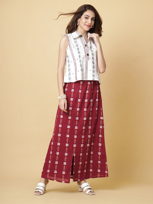 Handloom Cotton Top & Skirt Set in Sambalpuri Fabric