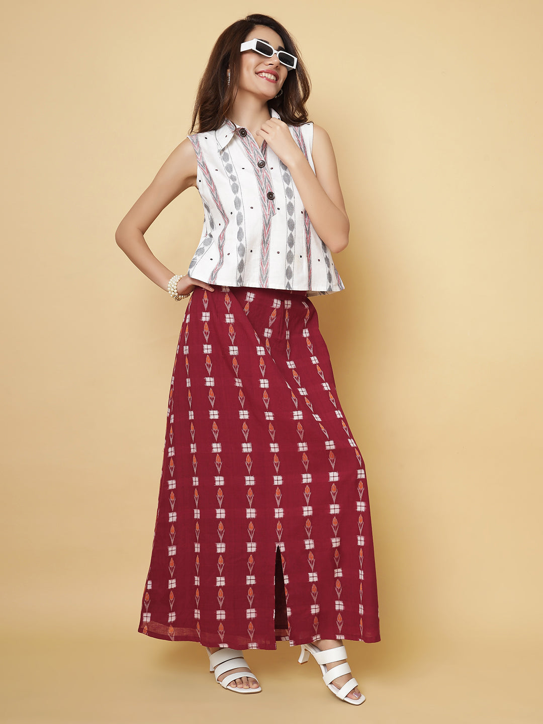 Exquisite Handloom Sambalpuri Ikat Top & Skirt Set
