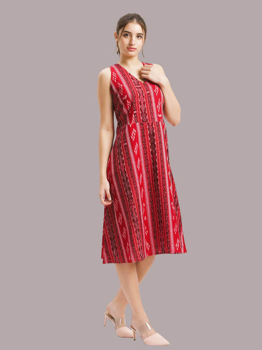Cotton One Piece Dress in Handloom Sambalpuri Ikat Fabric