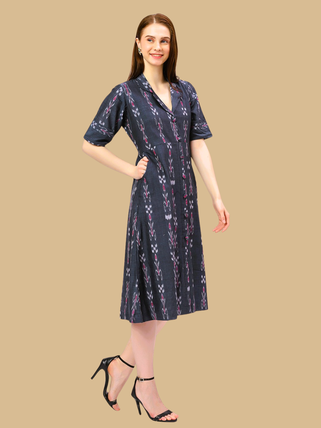 Cotton One Piece Dress in Handloom Sambalpuri Ikat Fabric