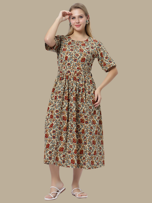 Handloom Cotton Dress in Hand Block printed Fabric