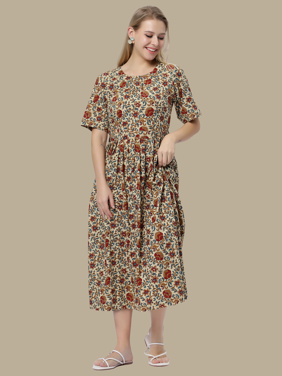 Handloom Cotton Dress in Hand Block printed Fabric