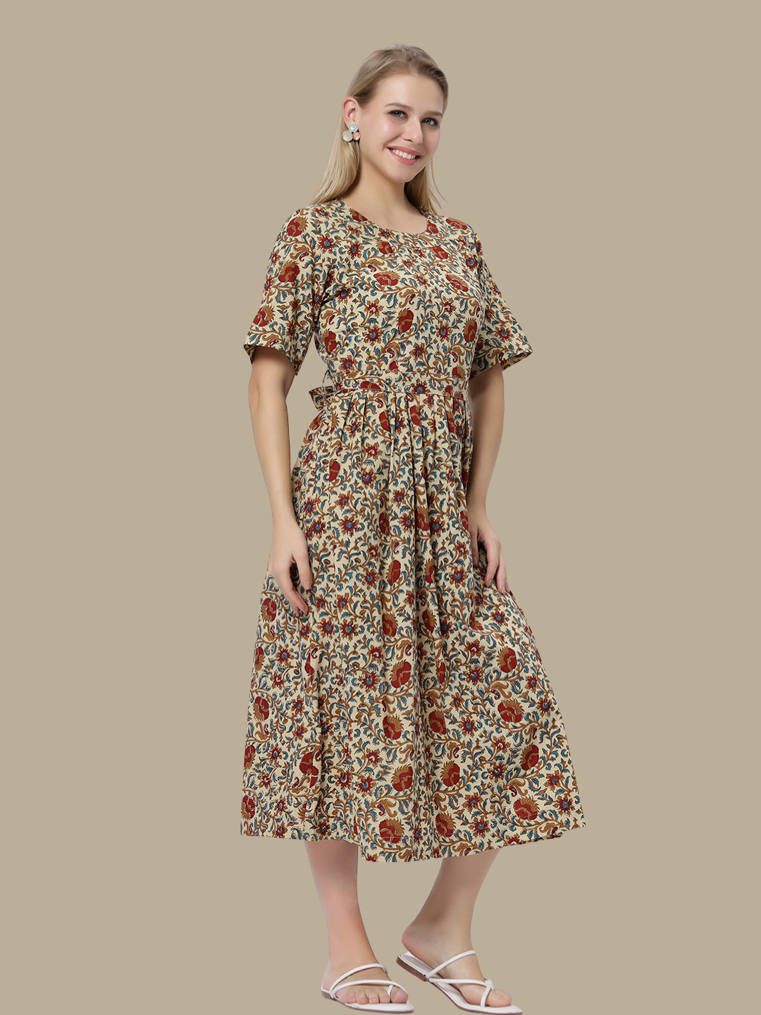 Handloom Cotton Dress in Hand Block printed Fabric