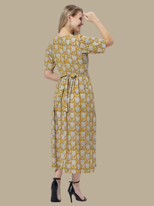 Handloom Cotton Dress in Hand Block printed Fabric