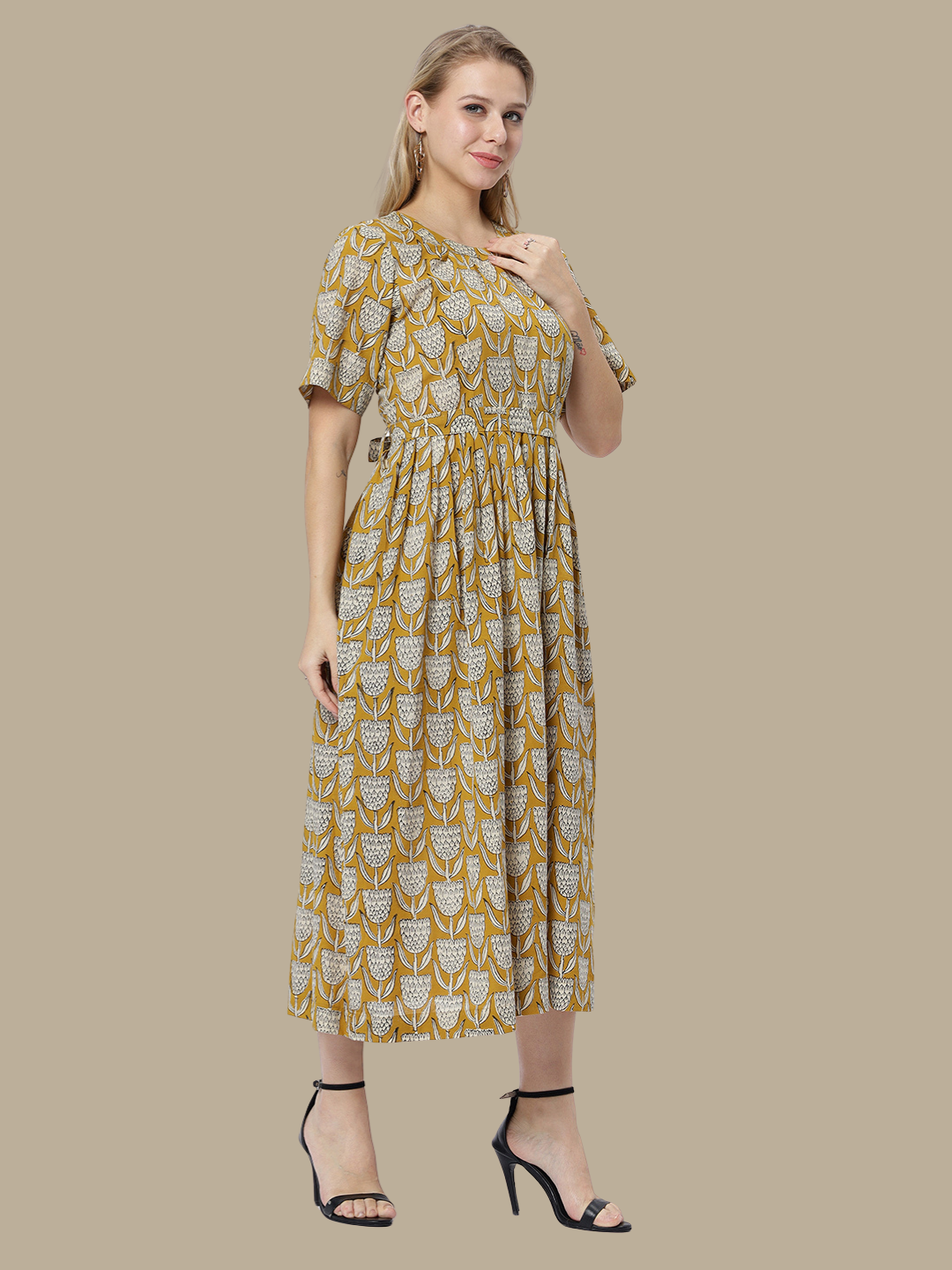 Handloom Cotton Dress in Hand Block printed Fabric