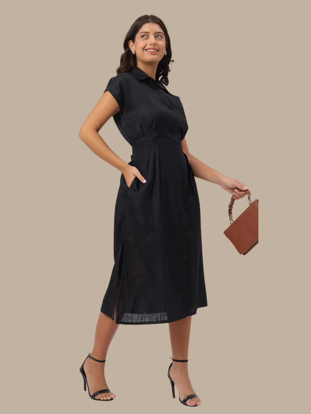 One Piece Dress in Pure Natural Linen Fabric