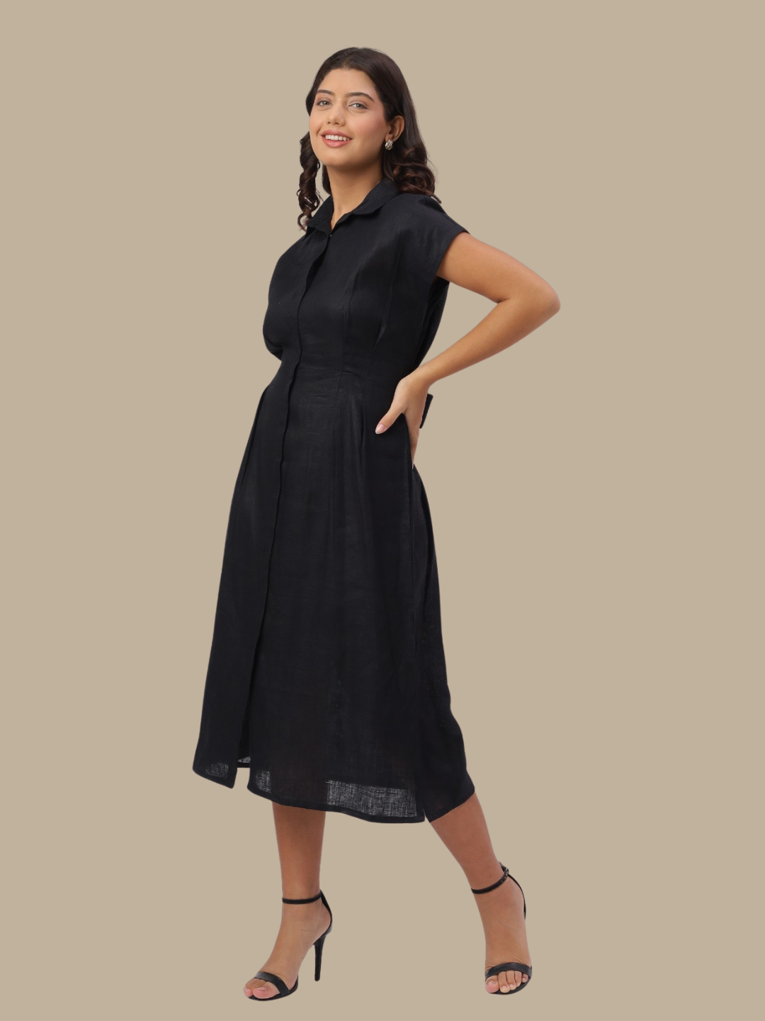 One Piece Dress in Pure Natural Linen Fabric