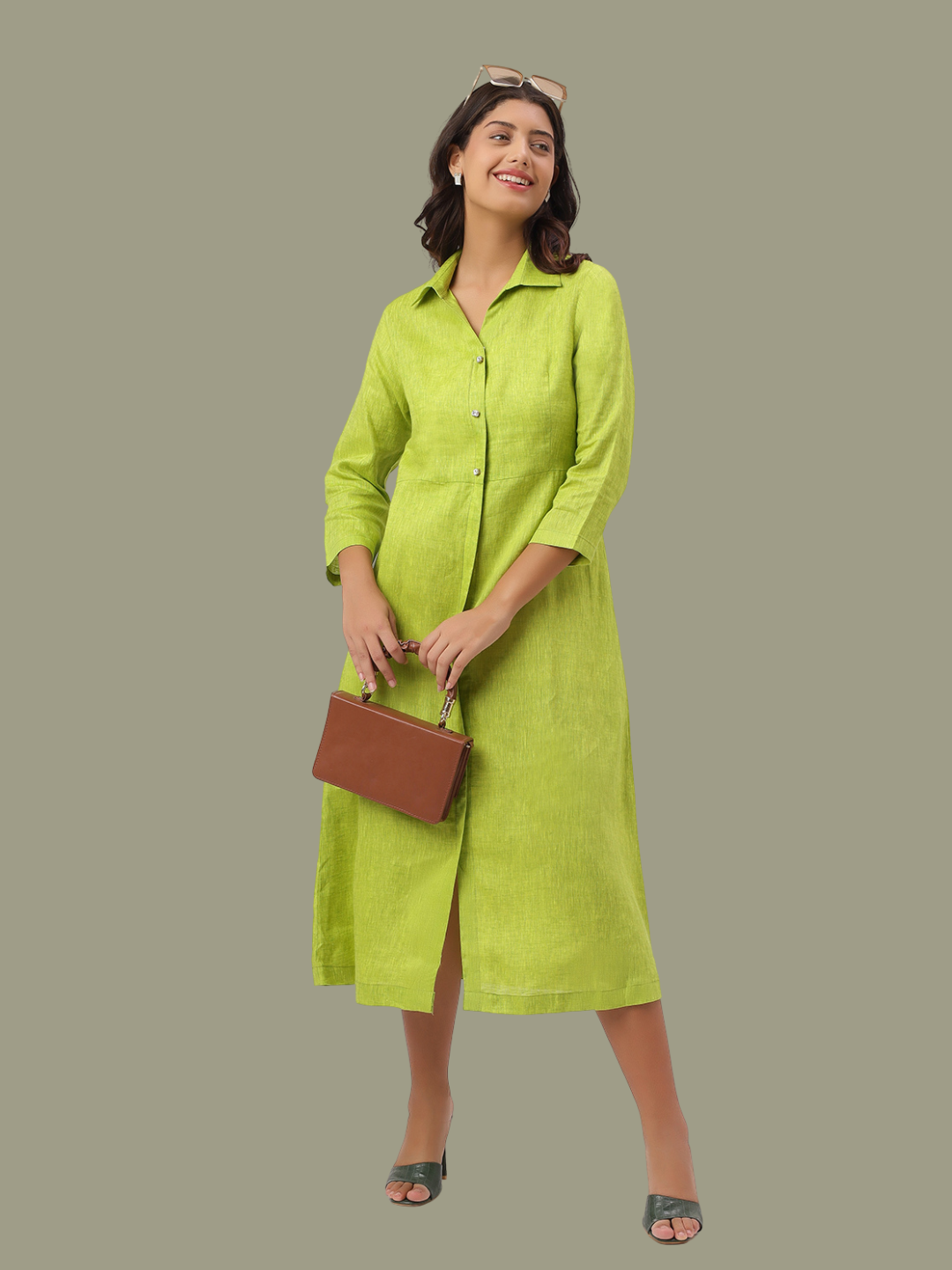 One Piece Dress in Pure Natural Linen Fabric