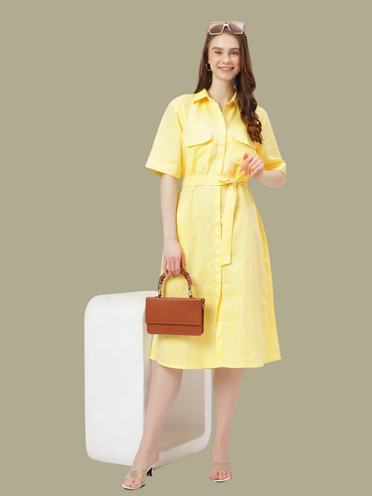 One Piece Dress in Pure Natural Linen Fabric