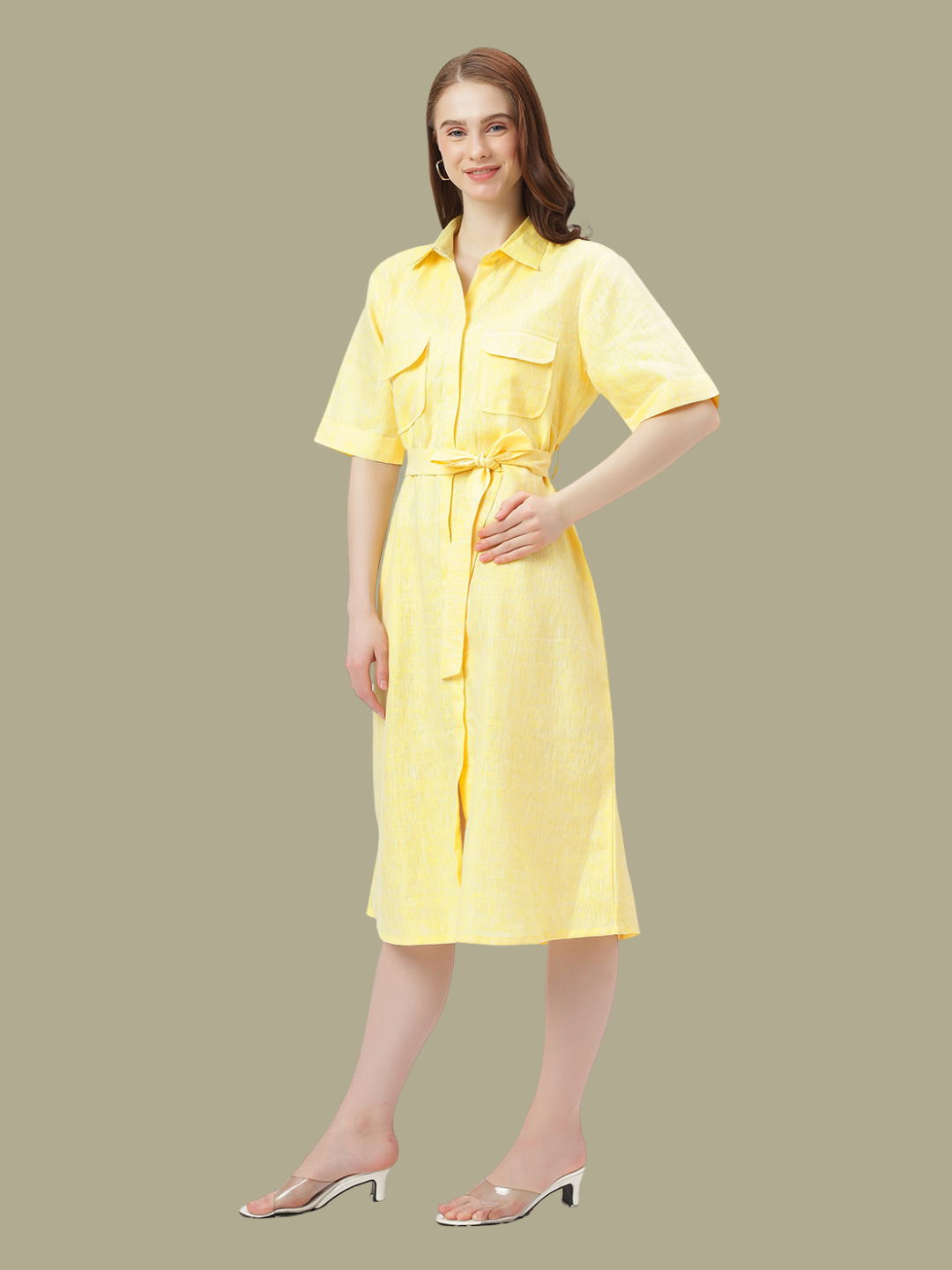 One Piece Dress in Pure Natural Linen Fabric