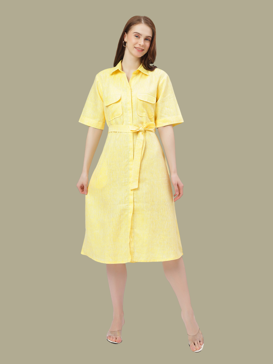 One Piece Dress in Pure Natural Linen Fabric