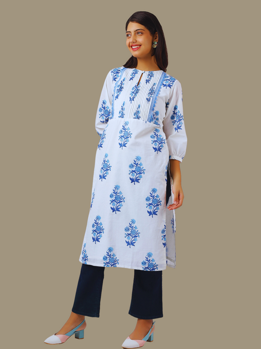 Pure Cotton Straight Kurti in Hand Block Printed Fabric
