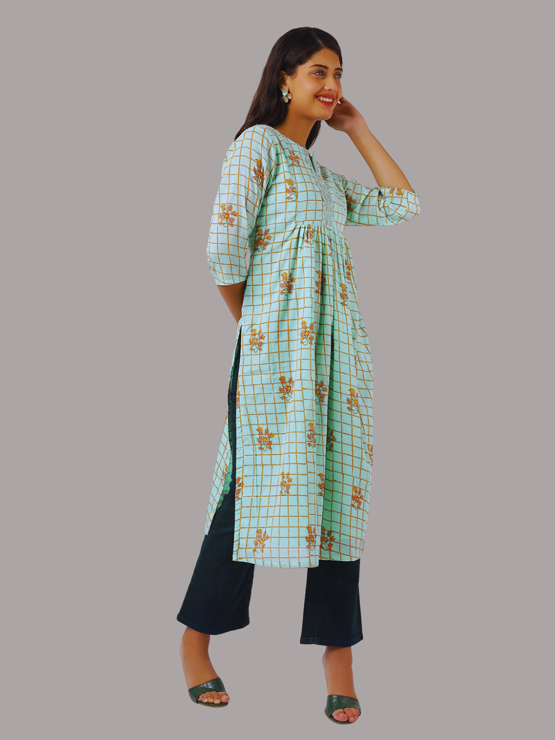 Pure Cotton Straight Kurti in Hand Block Printed Fabric