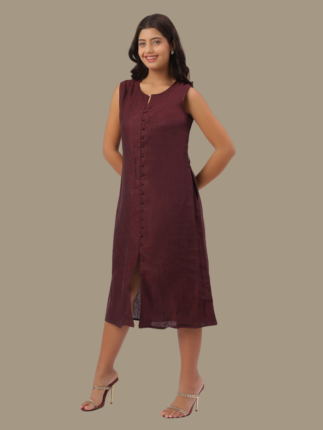 One Piece Dress in Pure Natural Linen Fabric