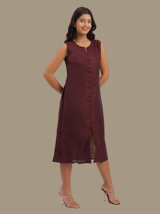 One Piece Dress in Pure Natural Linen Fabric