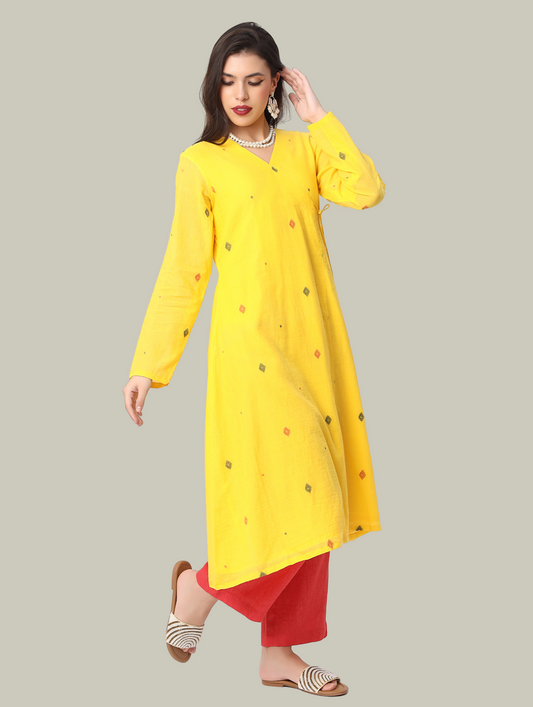 Handloom Kurti and Pant Set from Jamdani Cotton and Linen Fabric