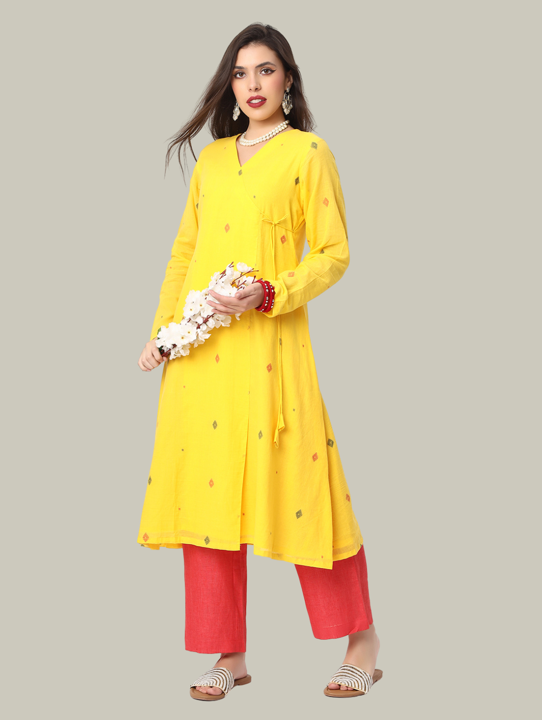 Handloom Kurti and Pant Set from Jamdani Cotton and Linen Fabric