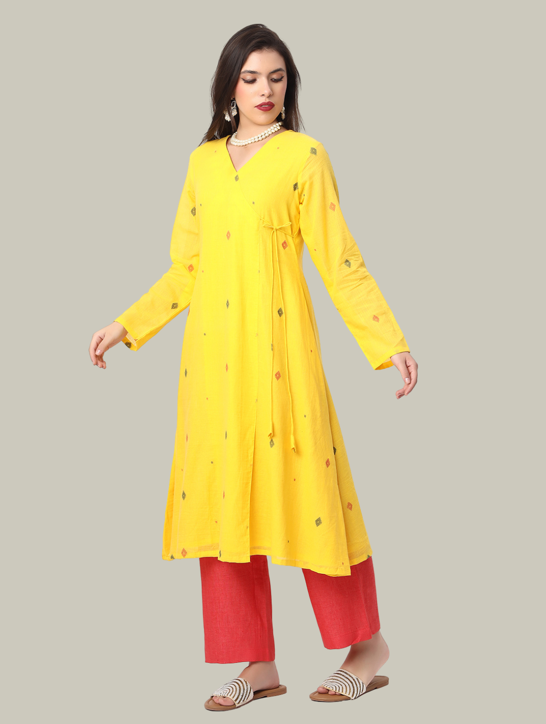 Handloom Kurti and Pant Set from Jamdani Cotton and Linen Fabric