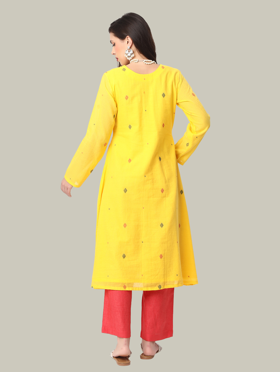 Handloom Kurti and Pant Set from Jamdani Cotton and Linen Fabric