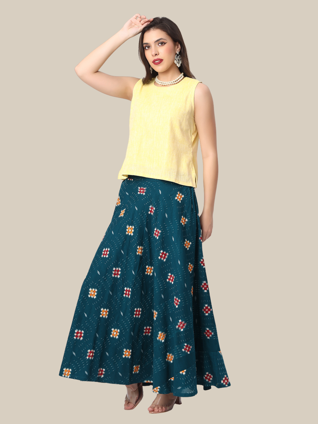 Handloom Cotton Top & Skirt Set in Sambalpuri Fabric