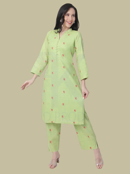 Cotton Kurti and Pant Set in Handwoven Jamdani Cotton Fabric