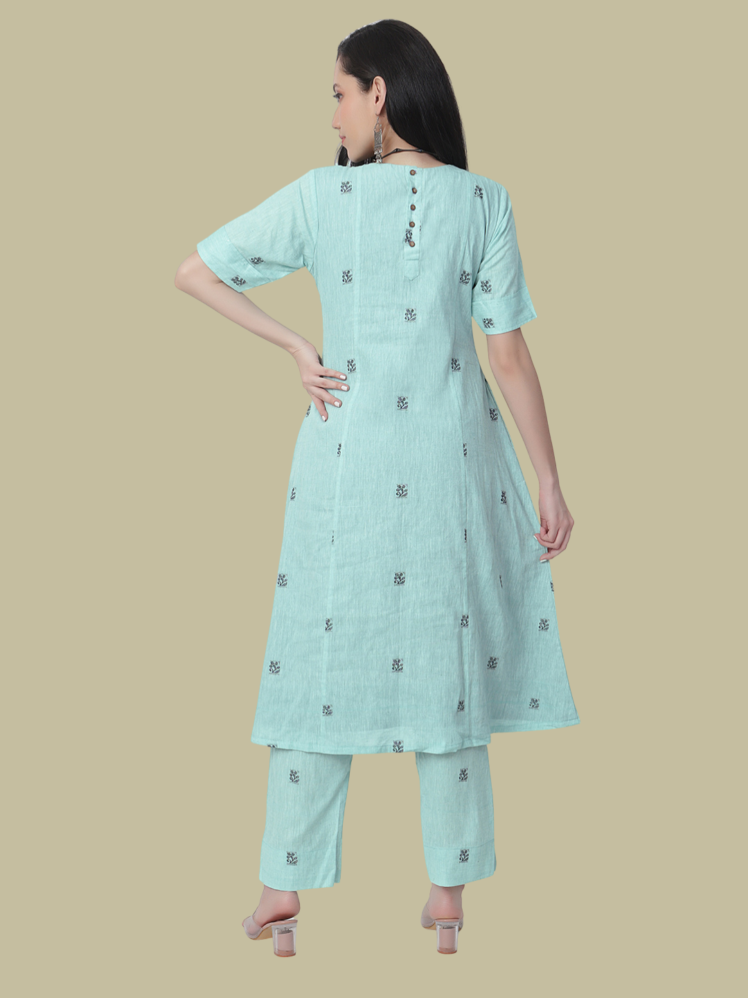 Cotton Kurti and Pant Set in Handwoven Jamdani Cotton Fabric