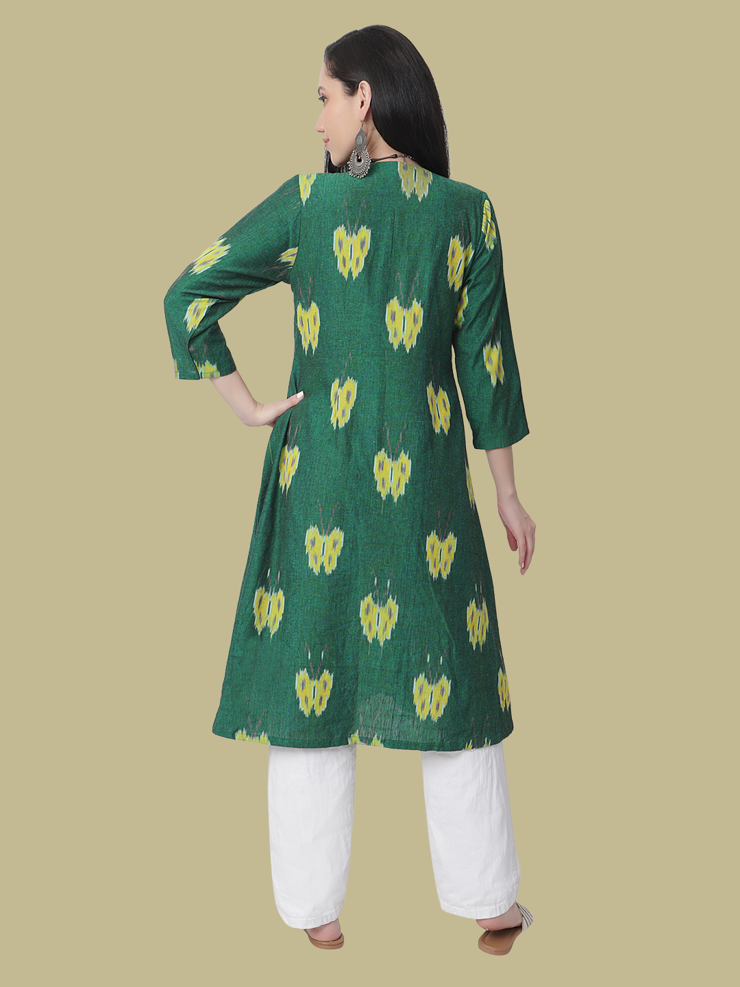 Pure Cotton A Line Kurti in Handloom Ikat Fabric