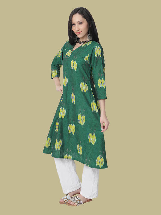 Pure Cotton A Line Kurti in Handloom Ikat Fabric