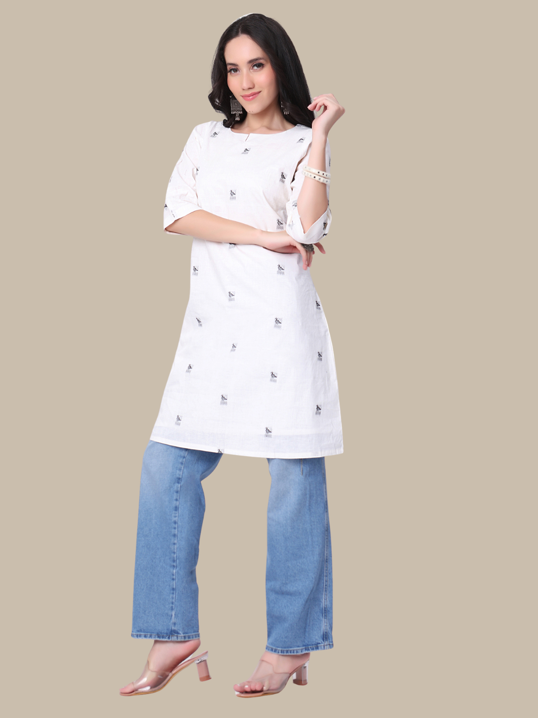 Pure Cotton Straight Kurti in Handloom Jamdani Fabric