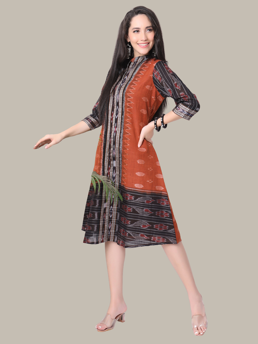 Cotton dress in Handwoven Sambalpuri Ikat Fabric