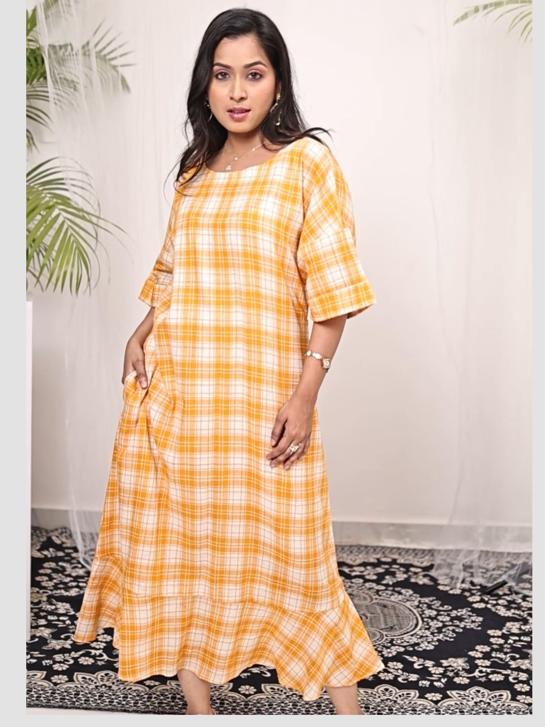 One Piece Dress in Handloom Cotton Khadi Check Fabric