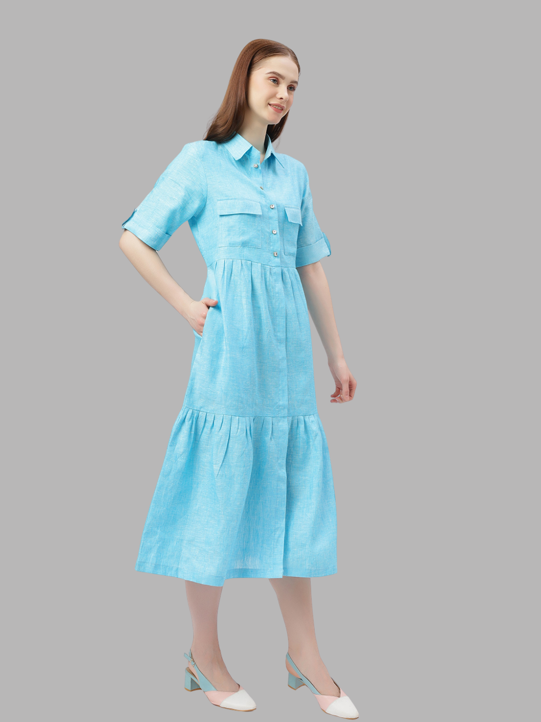 One Piece Dress in Pure Natural Linen Fabric