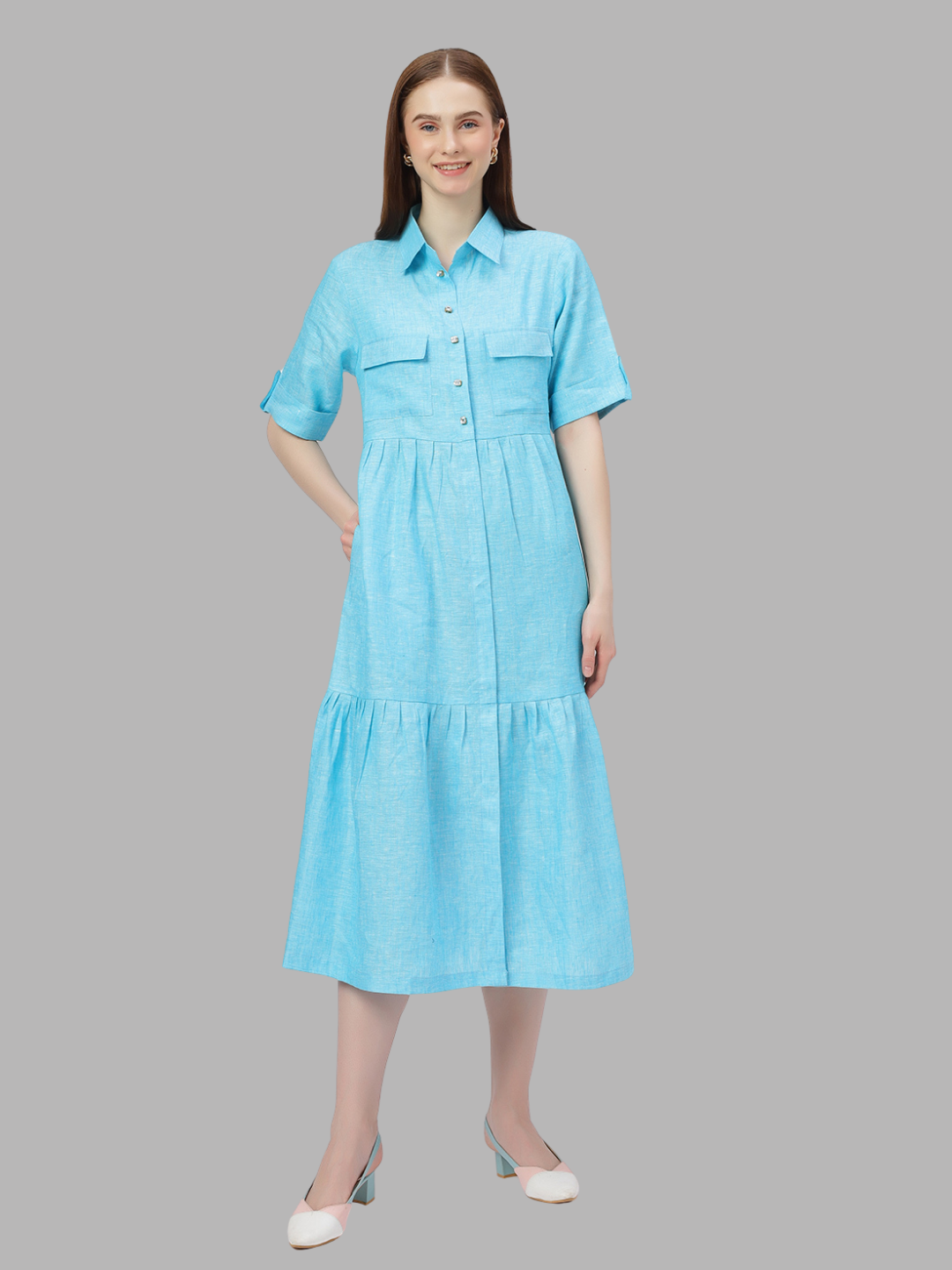 One Piece Dress in Pure Natural Linen Fabric