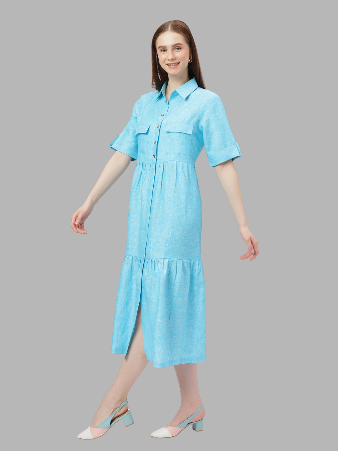One Piece Dress in Pure Natural Linen Fabric