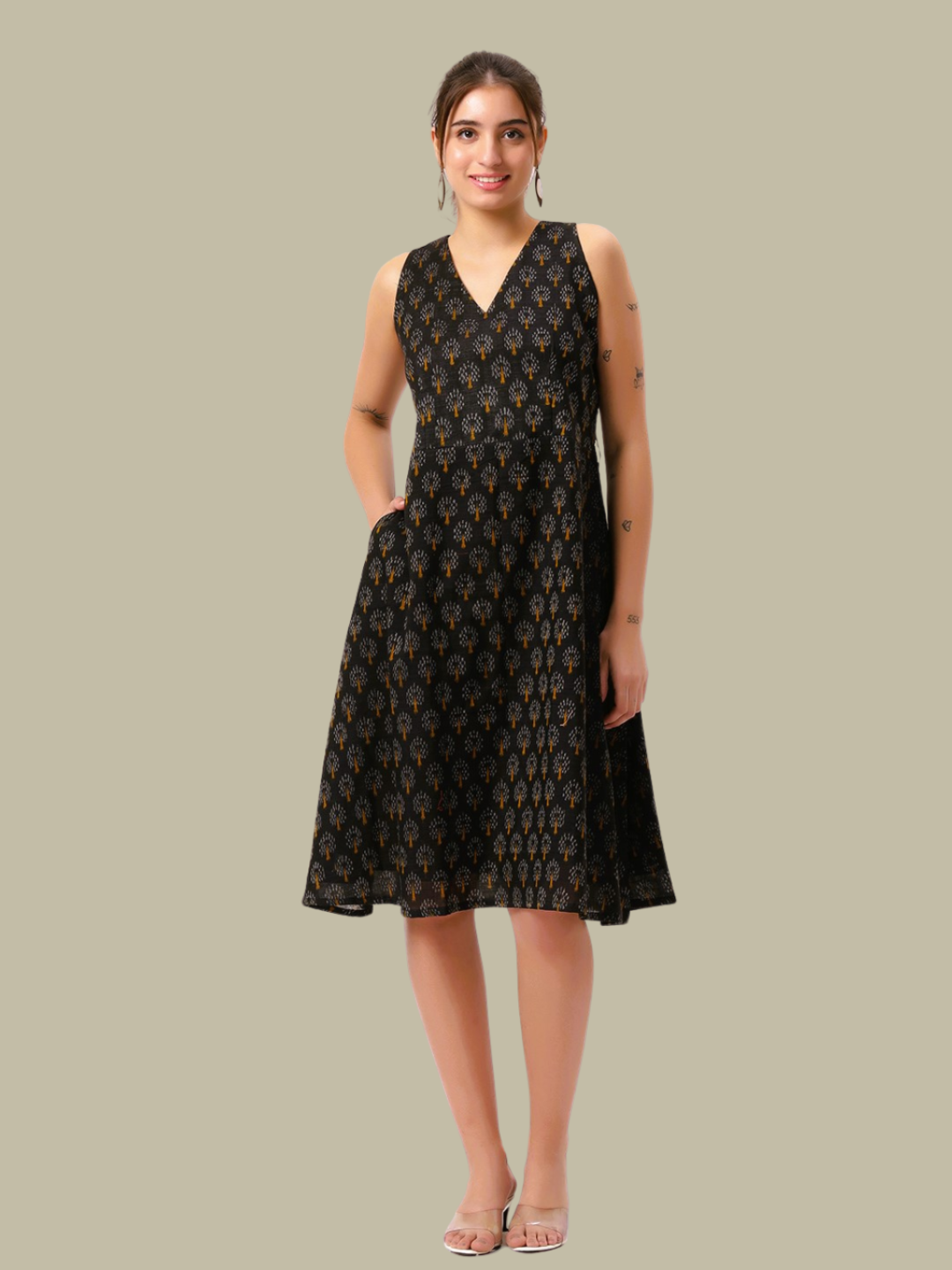 Cotton One Piece Dress in Handloom Sambalpuri Ikat Fabric Taansi Cotton One Piece Dress in Handloom Sambalpuri Ikat Fabric Taansi