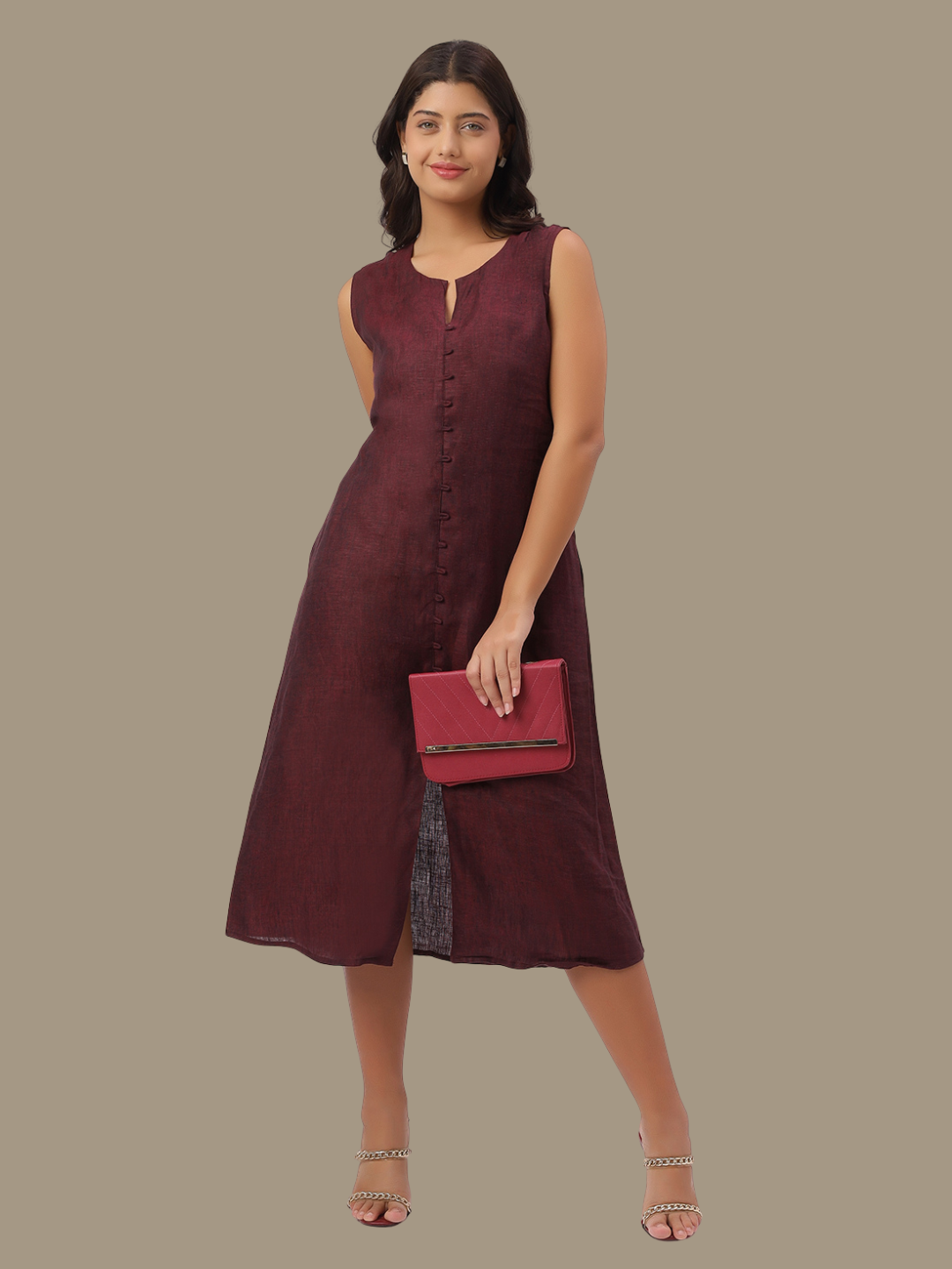One Piece Dress in Pure Natural Linen Fabric Taansi One Piece Dress in Pure Natural Linen Fabric Taansi