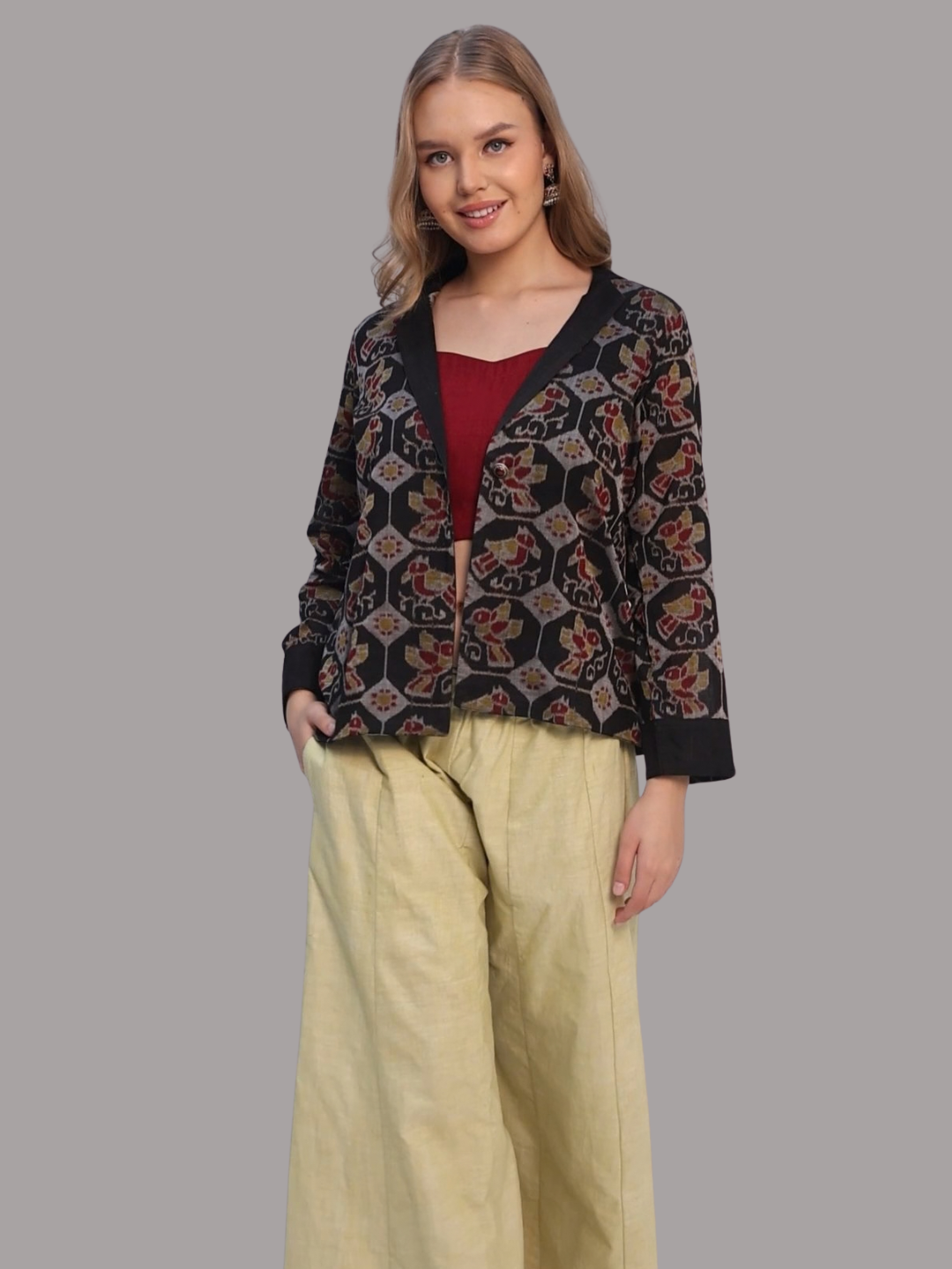 Pure Cotton Three Piece Jacket Dress From Handwoven Fabric