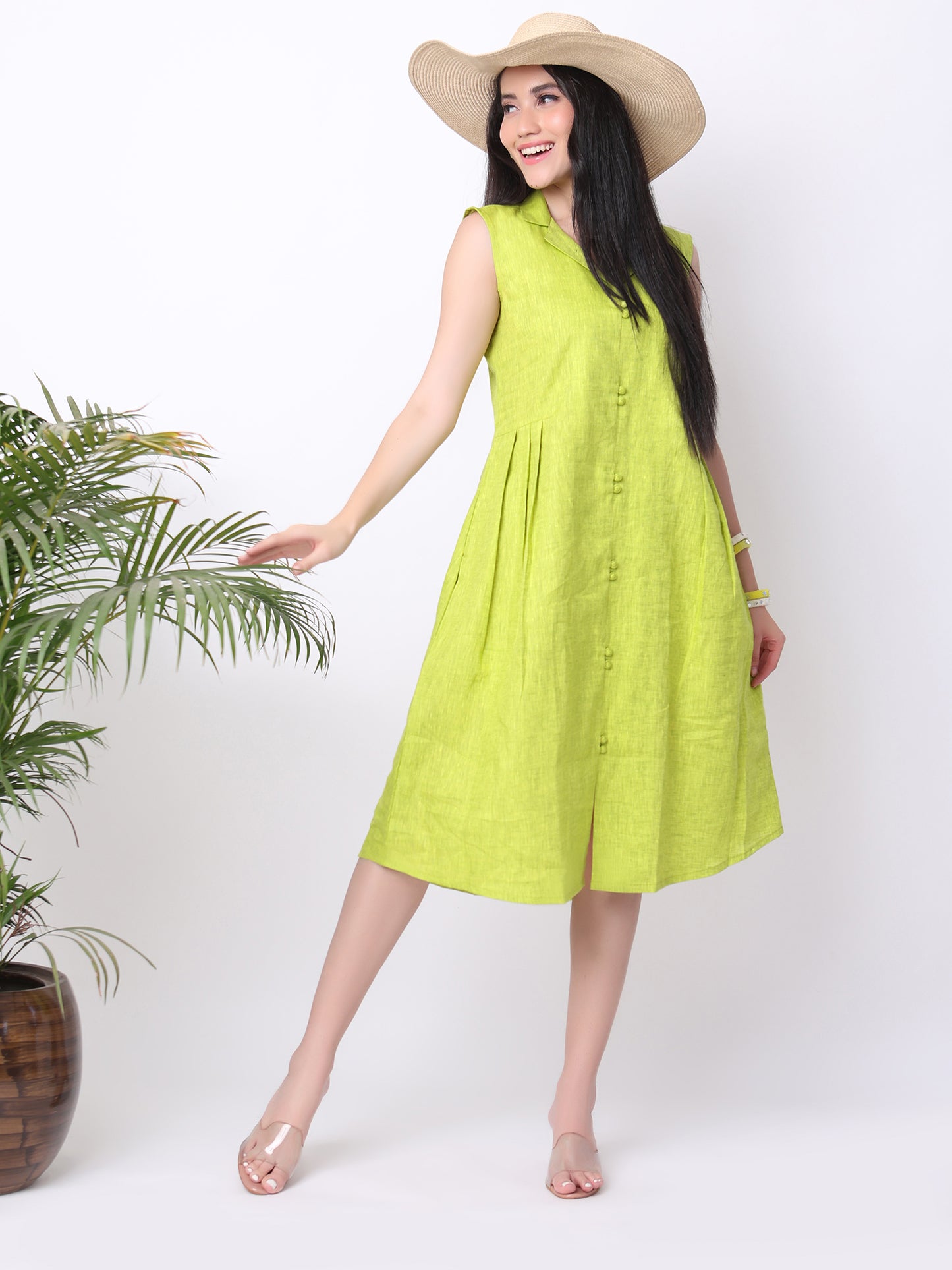 One Piece Dress in Pure Natural Linen Fabric