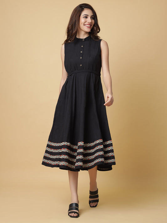 Handloom Cotton Dress in Hand Block printed Fabric