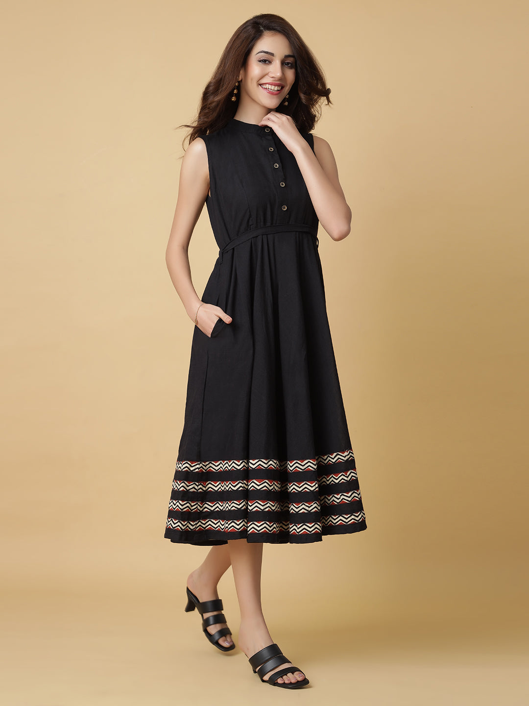 Handloom Cotton Dress in Hand Block printed Fabric