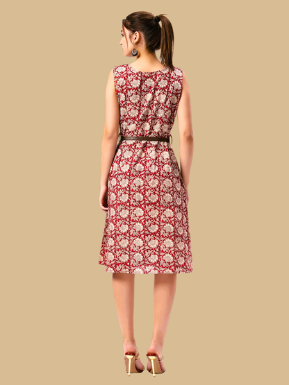 Handloom Cotton Dress in Hand Block printed Fabric
