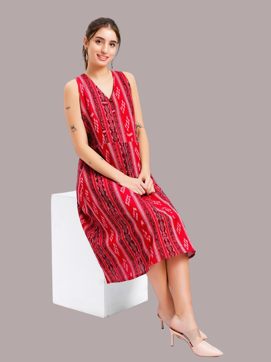 Cotton One Piece Dress in Handloom Sambalpuri Ikat Fabric