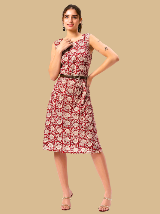 Handloom Cotton Dress in Hand Block printed Fabric