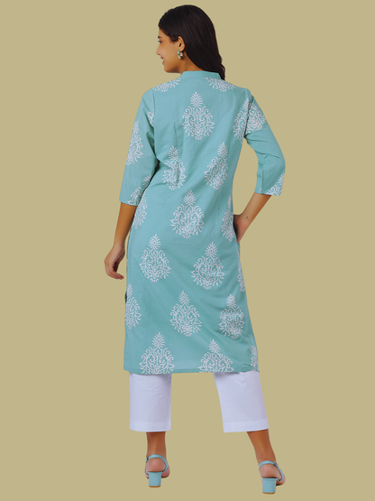 Pure Cotton Straight Kurti in Hand Block Printed Fabric