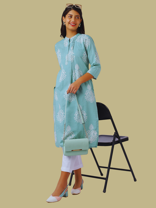 Pure Cotton Straight Kurti in Hand Block Printed Fabric
